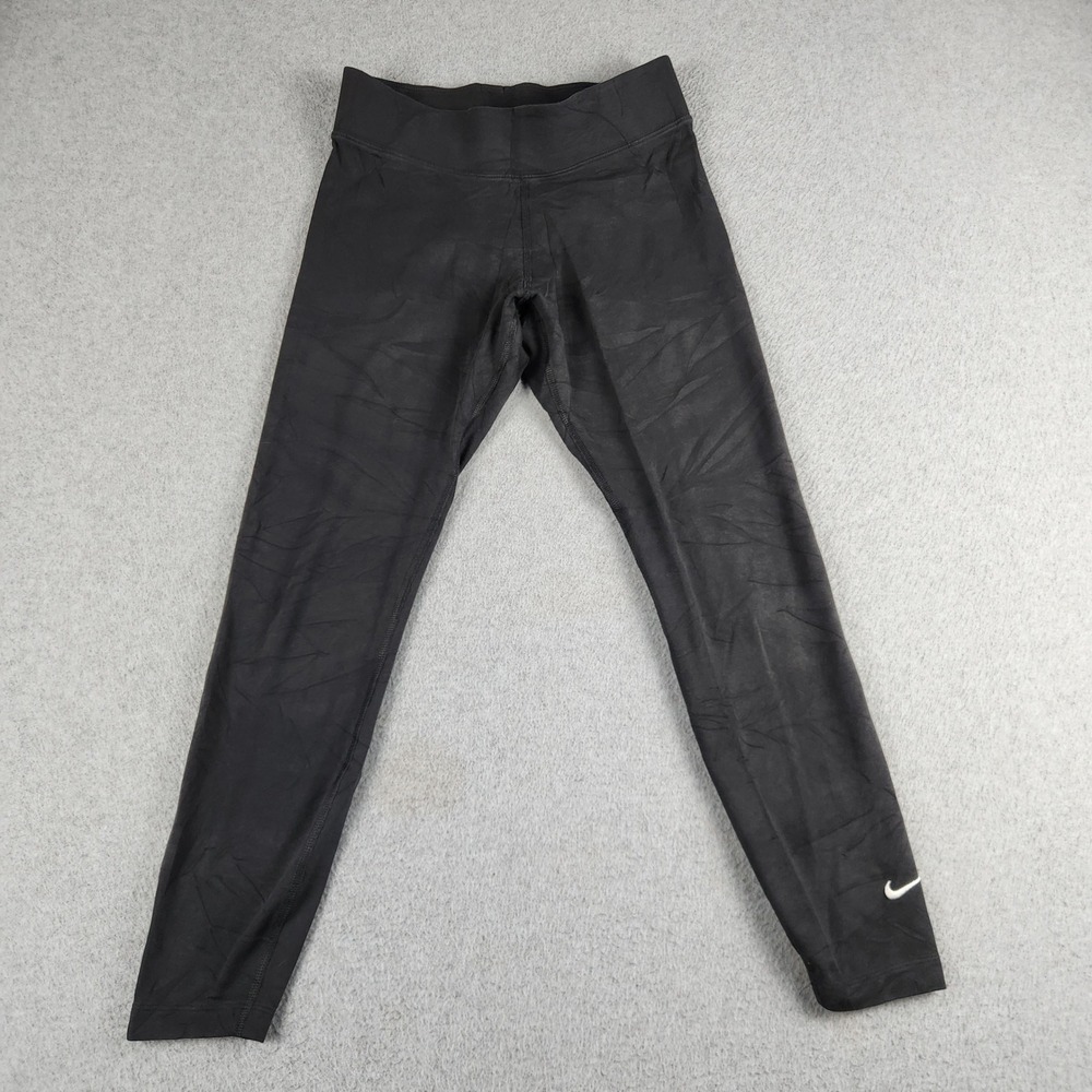 Nike Sportswear Essential Leggings Womens Small Black Swoosh Logo High Waisted